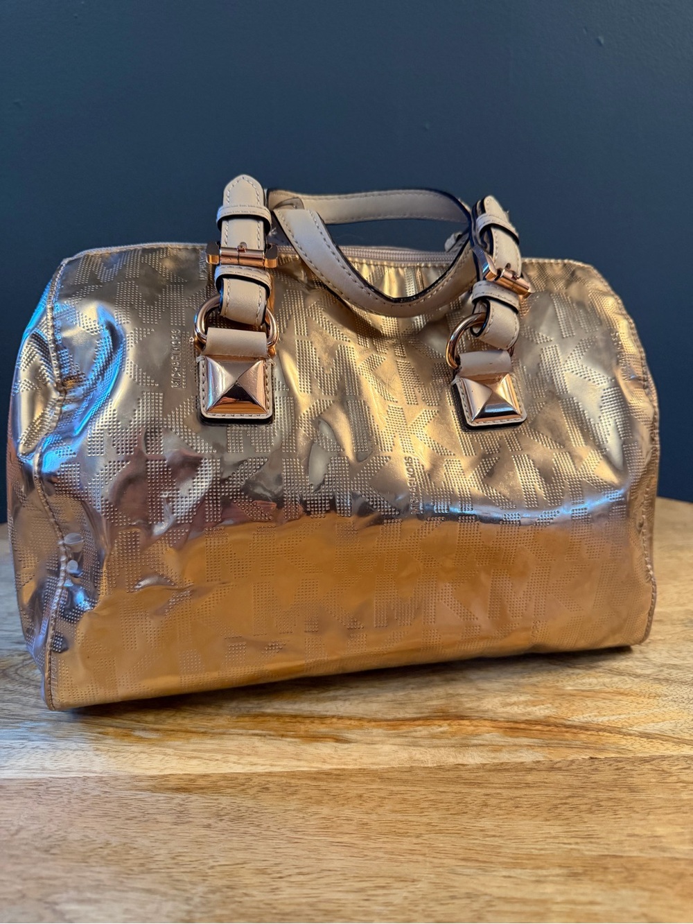 Women's Metallic Rose Gold Satchel Handbag